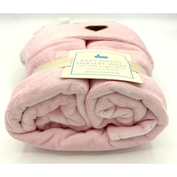 Pottery Barn Kids Baby Bunny‎ Nursery Wrap Hooded Towel Pink Cotton Velour Soft! - Picture 4 of 15